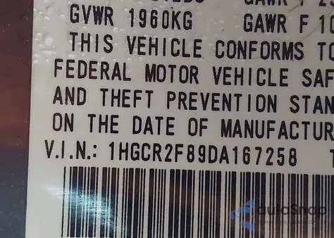 2013 Honda Accord Ex-L from USA, damaged, VIN 1HGCR2F89DA167258